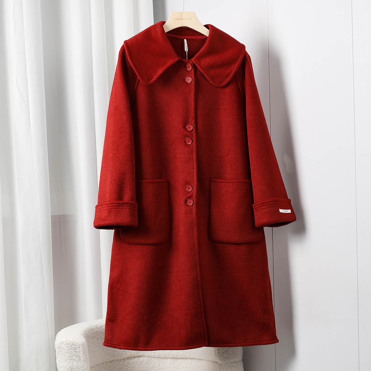 中长款韩系娃娃领双面羊毛大衣