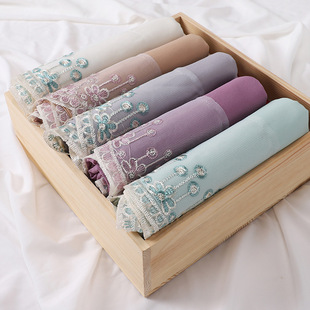 围巾新款珍珠雪纺包头纱巾 女士花边蕾丝装饰包裹头巾批发 180*70