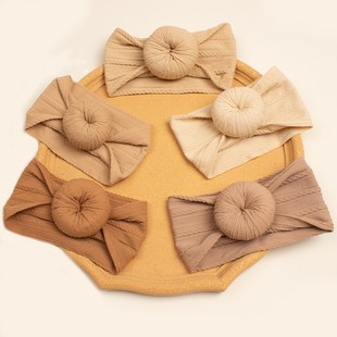 5pcs欧美新款婴儿咖啡头巾套装 儿童咖色甜甜圈头饰组合 宝宝发带