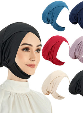 wholesale新款简约交叉头巾帽舒适弹力包头帽muslim女性日常穿搭