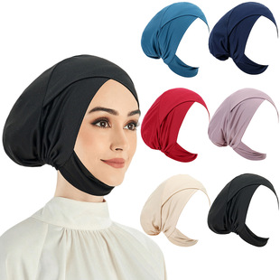 wholesale新款简约交叉头巾帽舒适弹力包头帽muslim女性日常穿搭