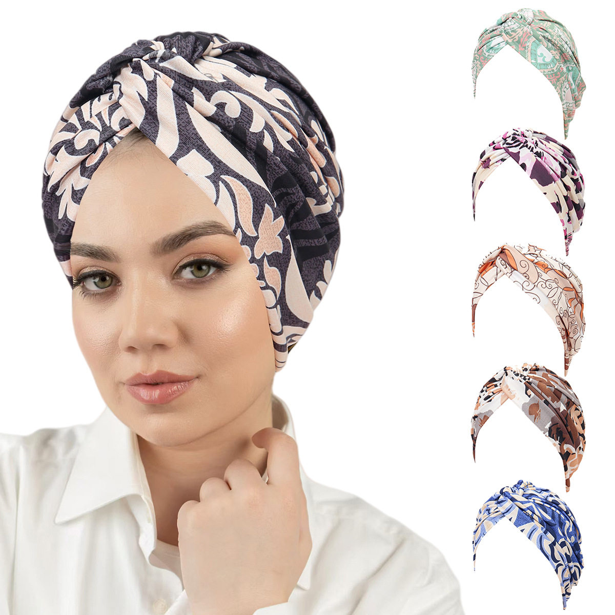 包头小帽hat印花磨毛牛奶丝头巾帽花布扭扭百搭女士套头帽turban