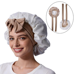 色丁飘带圆帽蝴蝶结美容护发月子帽子女头巾睡帽舞台慢演出帽子潮