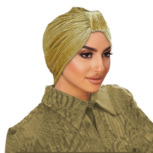 包头帽新款纯色简约时尚褶皱中东马来西亚头巾帽包头帽女士caps