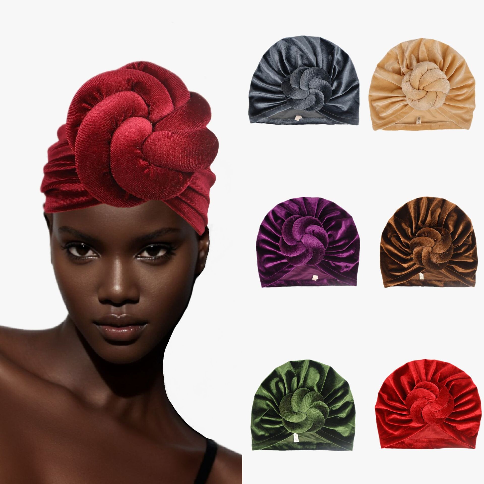 欧美哑光渐变打结头巾新款舞台帽立体麻花软发帽民族风大花帽cap