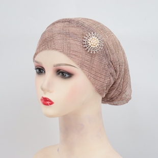 包头帽头巾帽月子帽女士侧边叶子钻头巾帽纯色帽头交叉打结橄榄帽