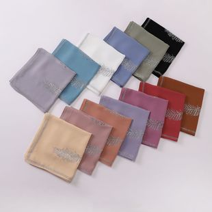 方巾90*90新款珍珠雪纺方巾两支羽毛烫钻回族女纱巾马来西亚头巾