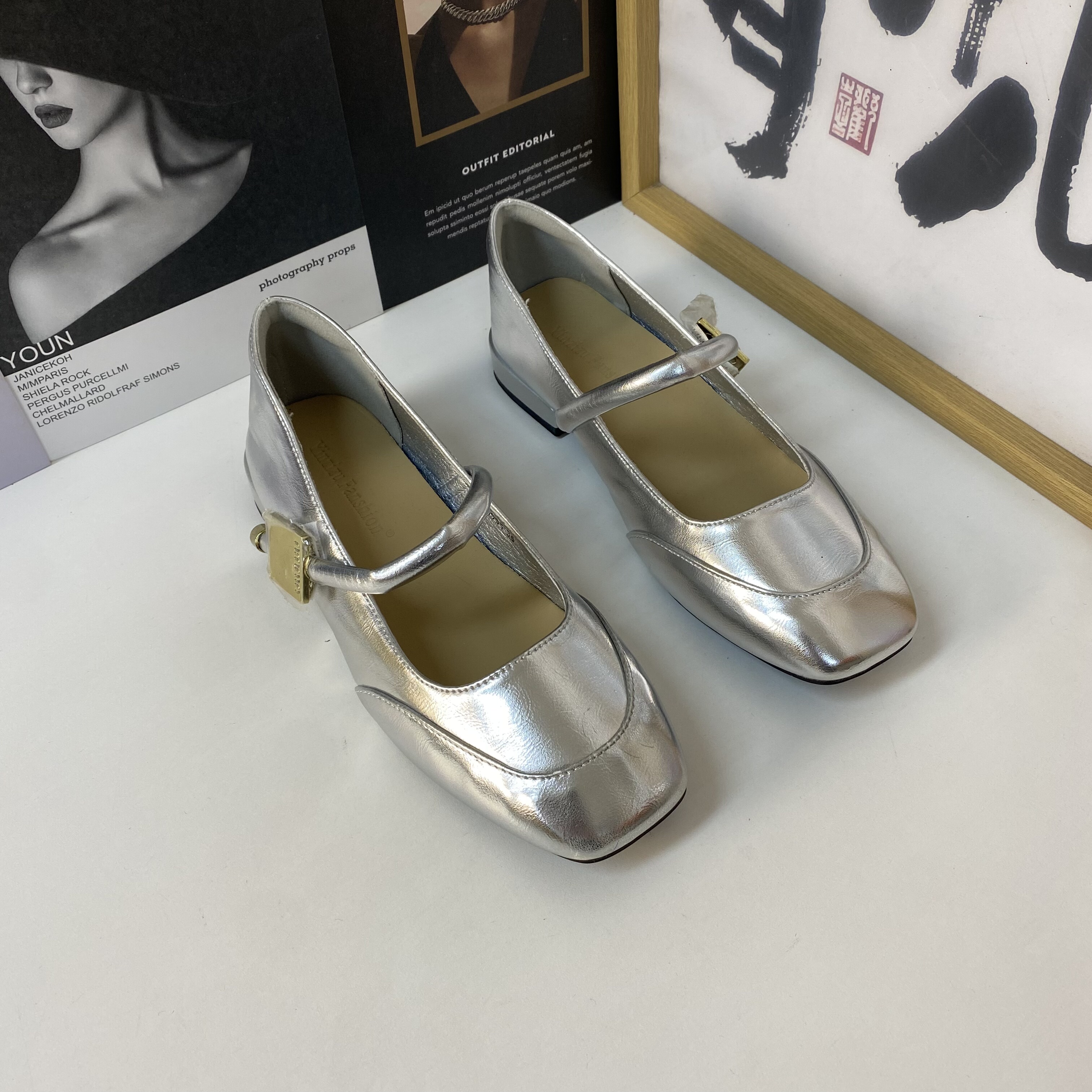 法式银色玛丽珍鞋女2025新款夏平跟低时尚休闲单鞋浅口百搭小皮鞋