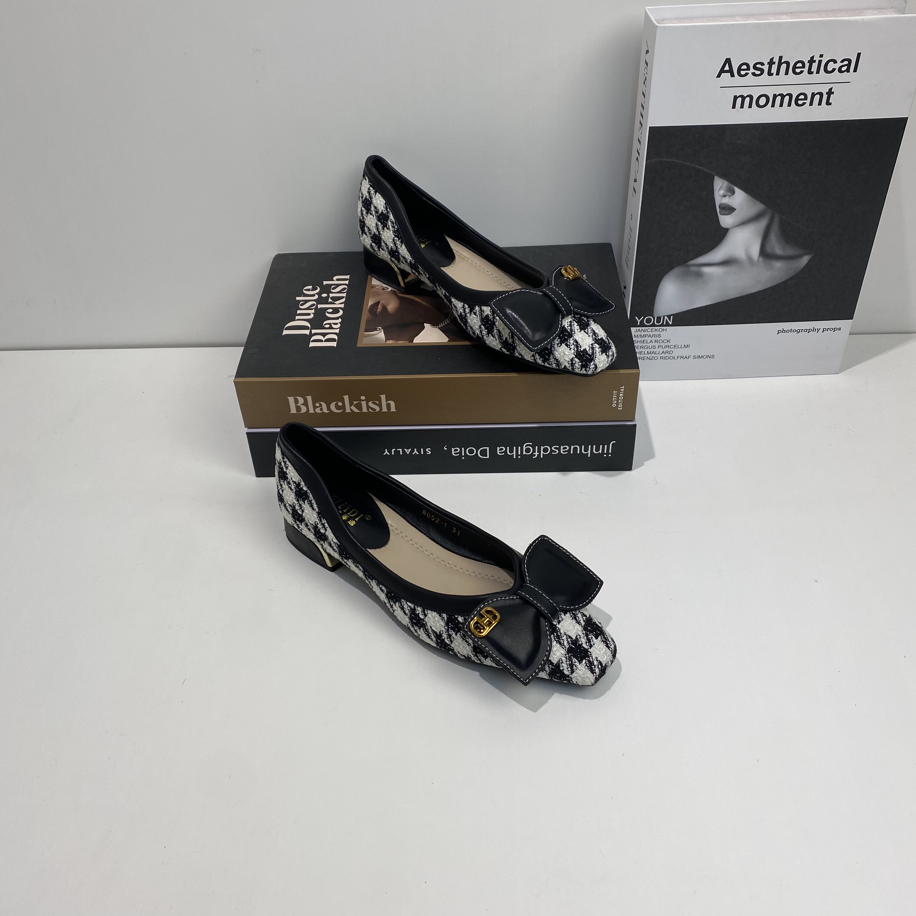 3436码法式单鞋女尖头平底2026新款千鸟格蝴蝶结气质淑女鞋软底鞋,女鞋,浅口单鞋,淘宝优惠券,粉丝福利购,淘宝优惠卷