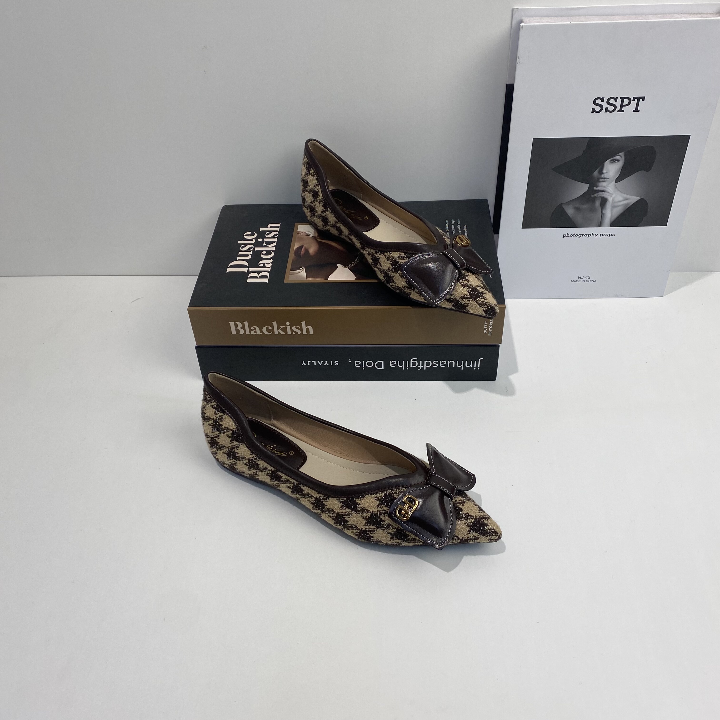 2026新款蝴蝶结法式气质瓢新款平底软底尖头千鸟格女鞋单鞋鞋百搭,女鞋,浅口单鞋,淘宝优惠券,粉丝福利购,淘宝优惠卷