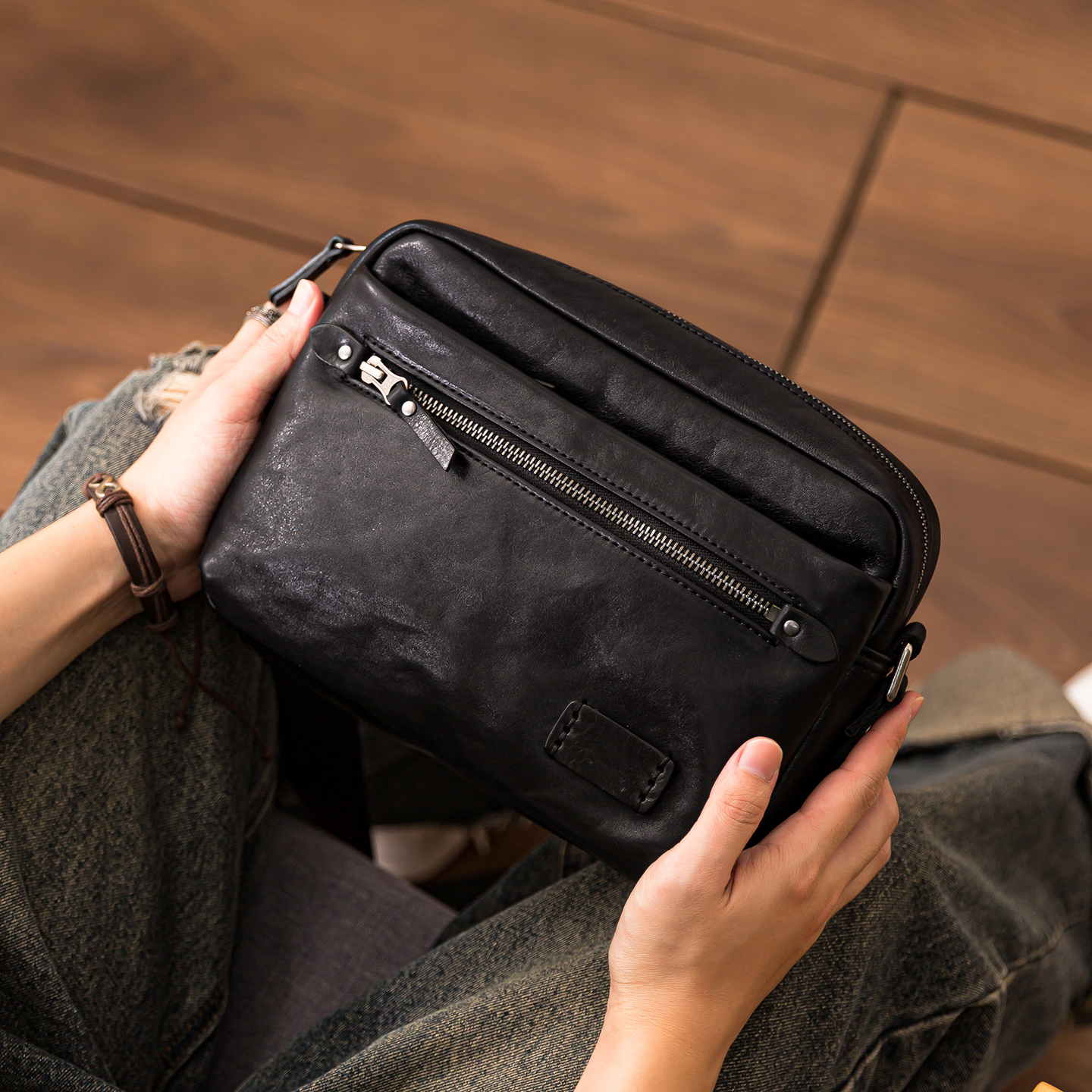 后步原创男士植鞣牛皮通勤男包潮