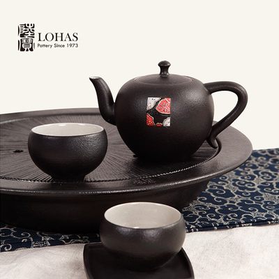 台湾陆宝陶瓷刺绣茶组日式茶具