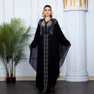 长连衣裙中东罩袍衣服长裙 skirt欧美雪纺钉珠烫钻蝙蝠衫 new bat