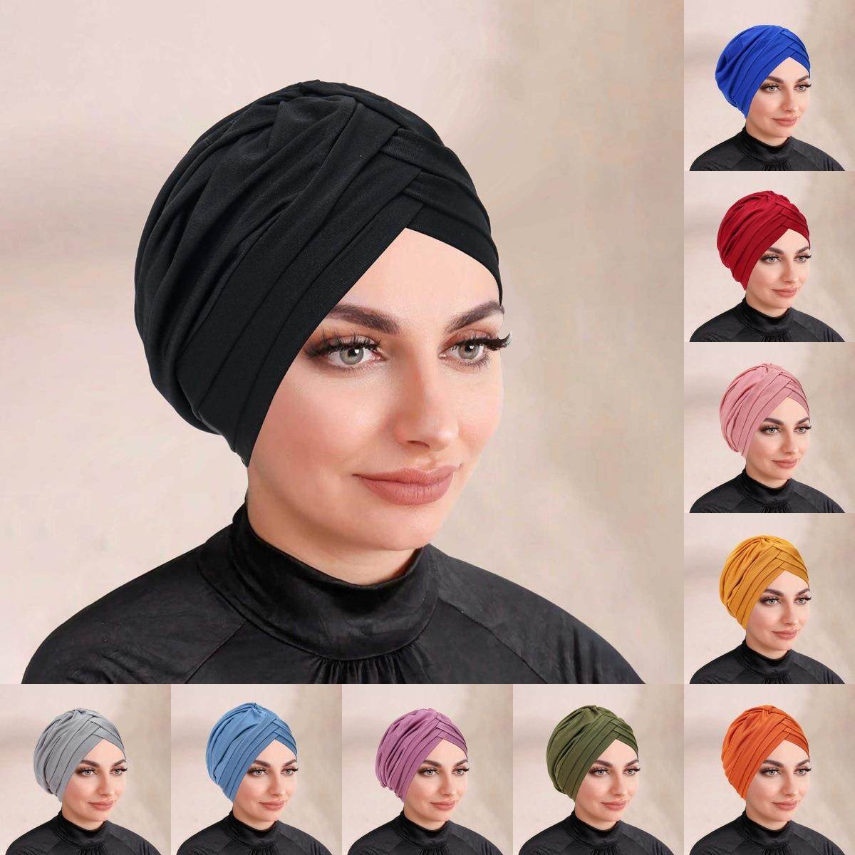 新款纯色交叉褶皱头巾帽三交叉打底帽弹力套头帽,服饰配件/皮带/帽子/围巾,帽子,淘宝优惠券,粉丝福利购,淘宝优惠卷