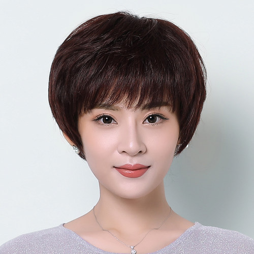 全头套中年人妈妈蓬松假发女短发