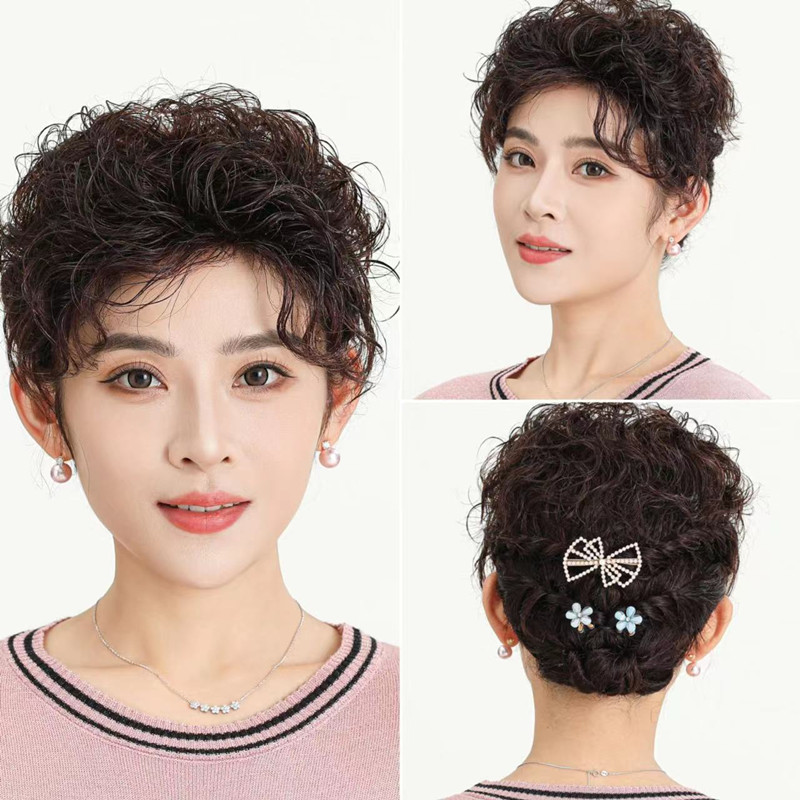 黛丽丝中老年盘发假发真发短卷发