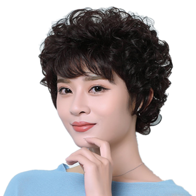 真发假发女短发短卷发中老年蓬松