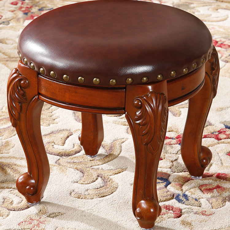 客厅茶几实木真皮小凳子