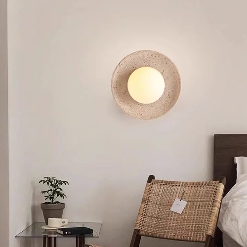 中古侘寂风黄洞石壁灯奶油风民宿书房过道楼梯卧室背景墙床头灯具