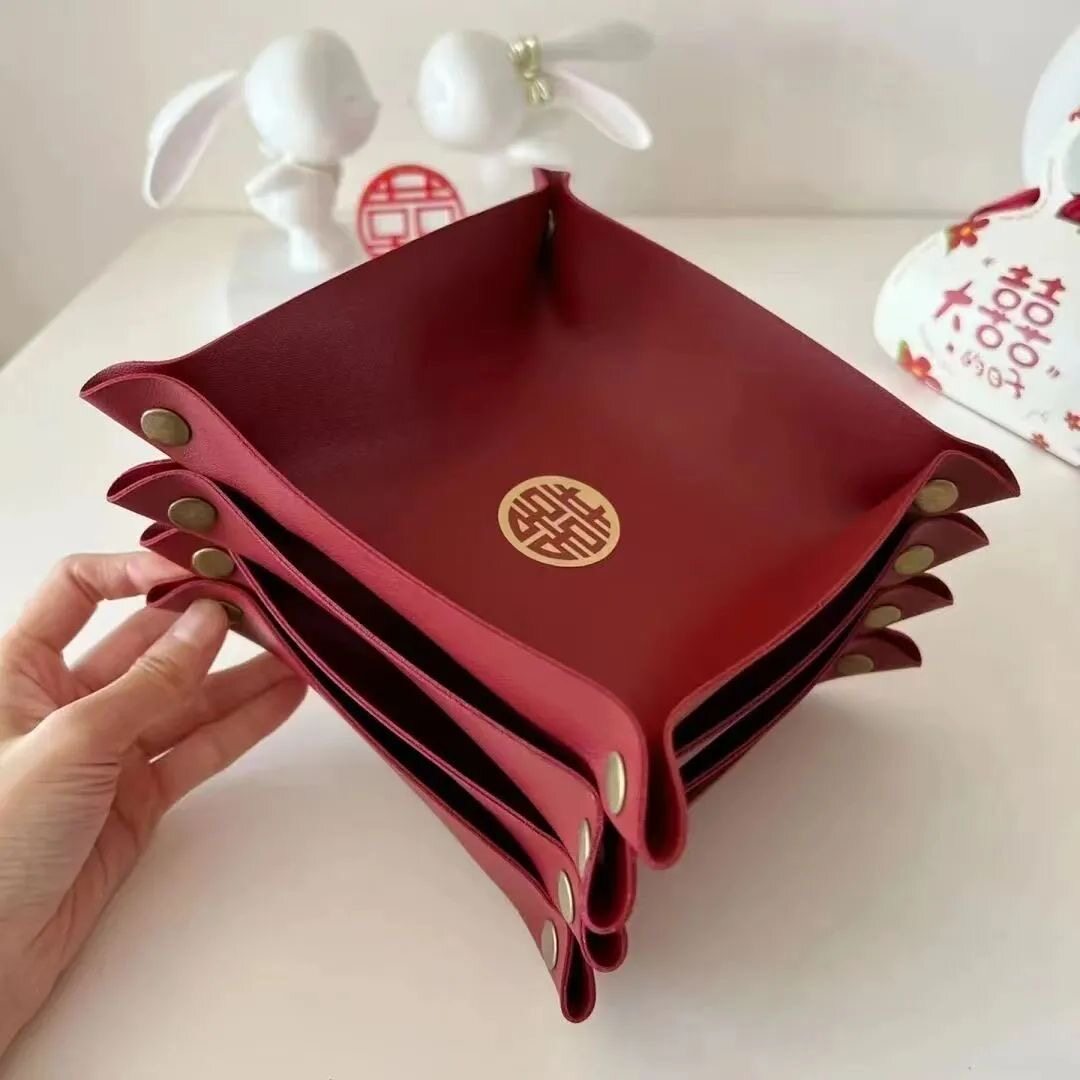 早生贵子收纳篮喜糖果盘压床摆件婚礼新房布置婚庆装饰干皮革瓜子