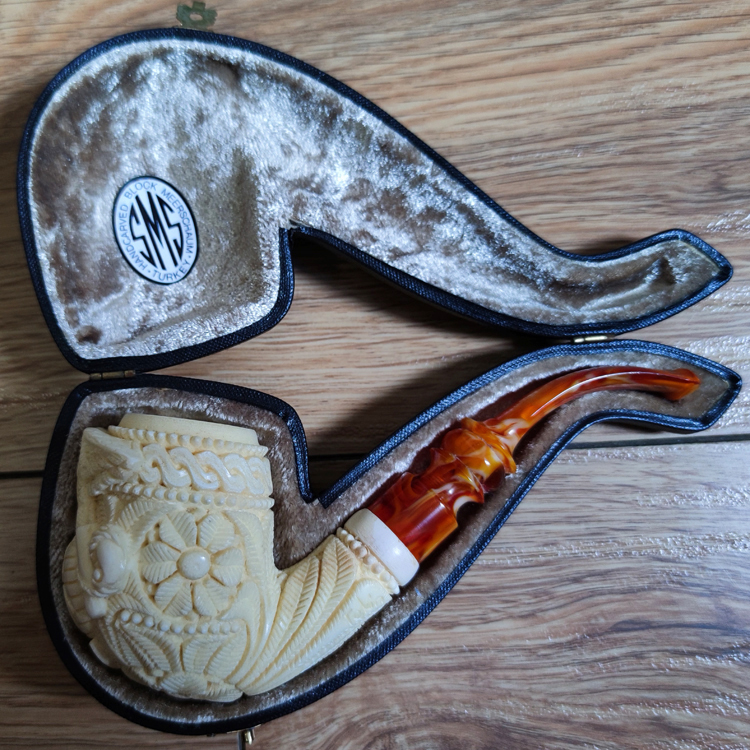 斗里乾坤 土耳其SMS原石手工雕刻花篮Tekin签名自由式海泡石烟斗