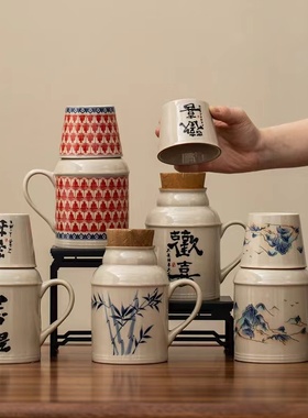 汝窑小暖壶闷茶壶带茶杯陶瓷大容量马克杯带盖中式办公杯杯子