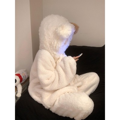 连帽珊瑚绒睡衣女2025新款今年流行爆款冬季加厚毛绒冬家居服套装