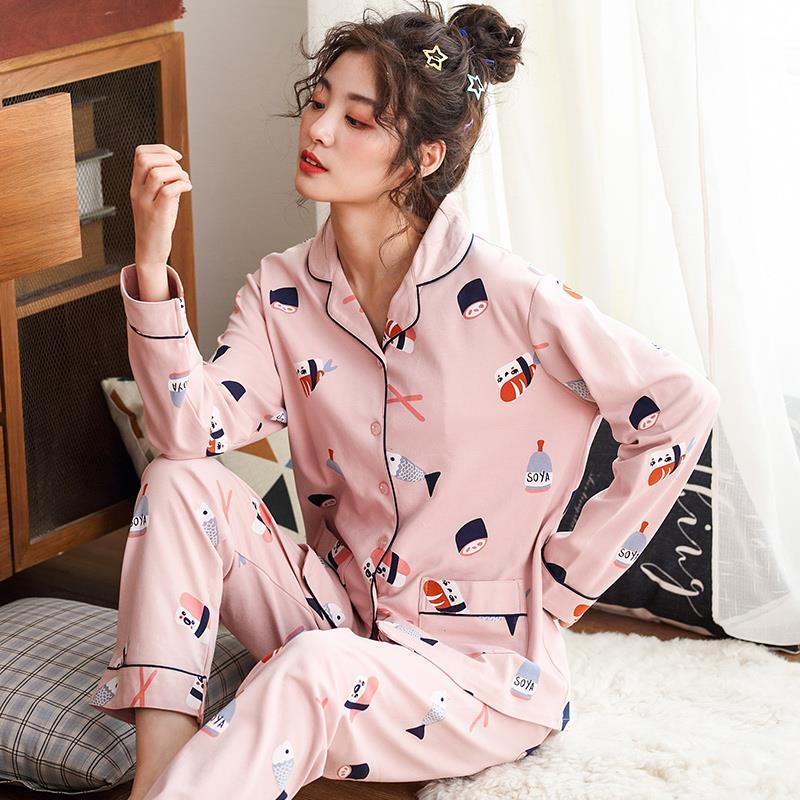 春装女士100%纯棉长袖春秋大码休闲家居服2020春款秋装女装时尚潮