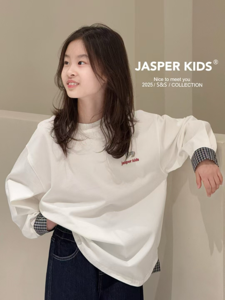 Jasper kids Jasper kids2025春款女童长袖T恤中大童百搭打底衫