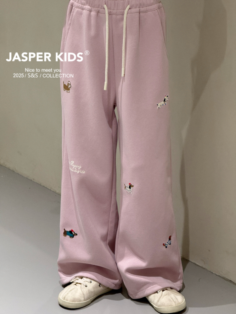 Jasper kids韩版2025春夏款女童针织直筒裤中大童百搭休闲裤
