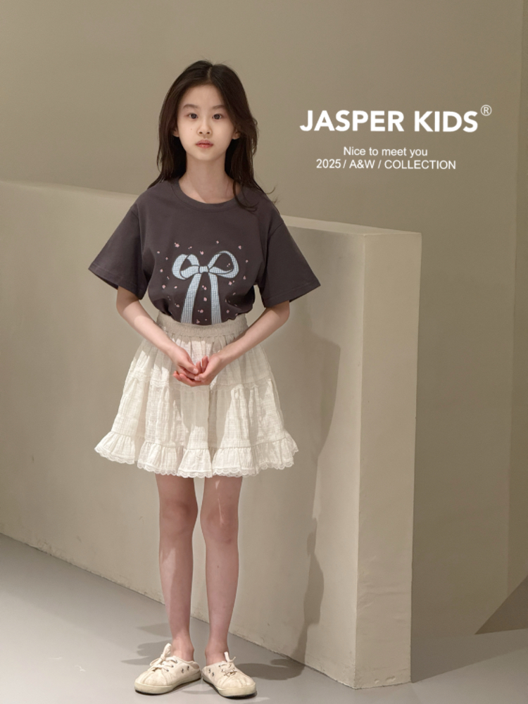 Jasper kids韩版2025夏款女童蕾丝花边半身裙中大童百搭蛋糕裙裤