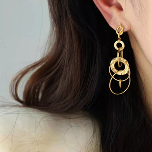 观雾眠几何夸张圆环不对称耳夹长款流苏气质耳饰女*级感流苏耳坠