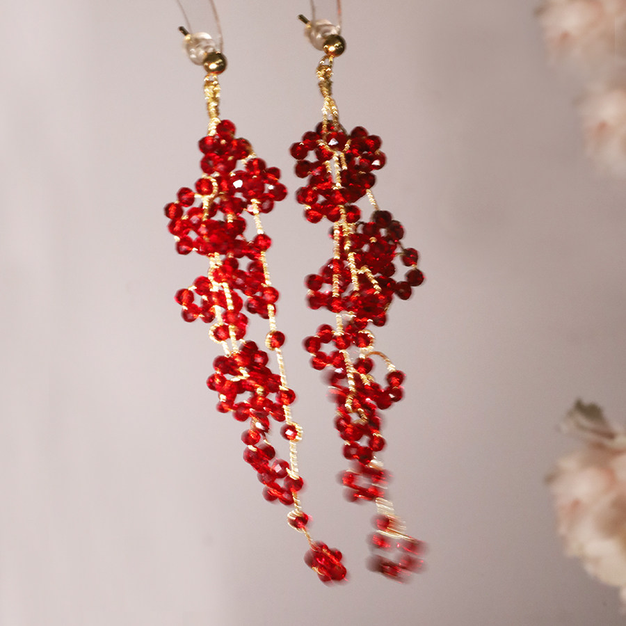 红色水晶串珠蚊香耳夹流苏耳环女复古小众高级感新年耳饰,饰品/流行首饰/时尚饰品新,耳环,淘宝优惠券,粉丝福利购,淘宝优惠卷