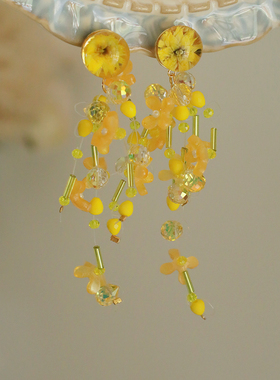 虞书欣同款耳环黄色花朵旅游耳饰耳钉耳坠耳夹2025春夏新款女饰品