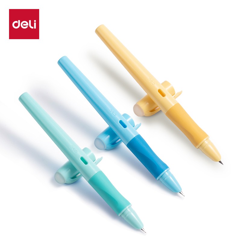 得力热可擦钢笔三年级小学生用0.5mm热敏可擦矫姿钢笔黑色儿童初学者练字写错即擦笔替换墨囊3年级正姿541