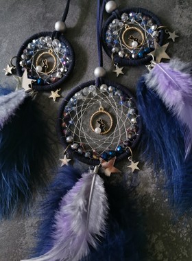 LadyC’S原创手工气质灰藏蓝色捕梦网车载挂饰车挂后视镜装饰礼物