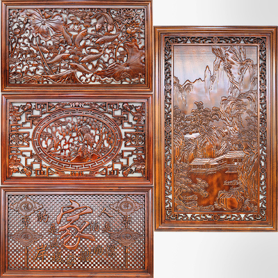 横竖屏挂件香樟木刻画中式仿古