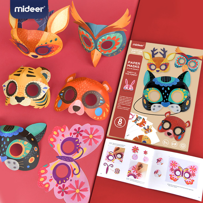 弥鹿mideer3d立体动物图案纸面具儿童幼儿园化妆舞会创意手工折纸