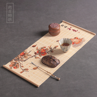 新国风茶巾桌布古典竹席主人席禅意隔热茶垫茶台摆件高端古画茶席