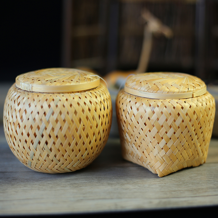 竹编小茶篓竹篓沱茶茶叶罐存茶零食话梅罐醒茶罐 纯手工竹工艺品