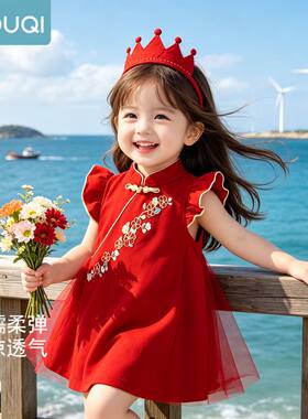女童连衣裙夏季新款宝宝洋气百天一周岁公主裙儿童生日宴小礼服裙