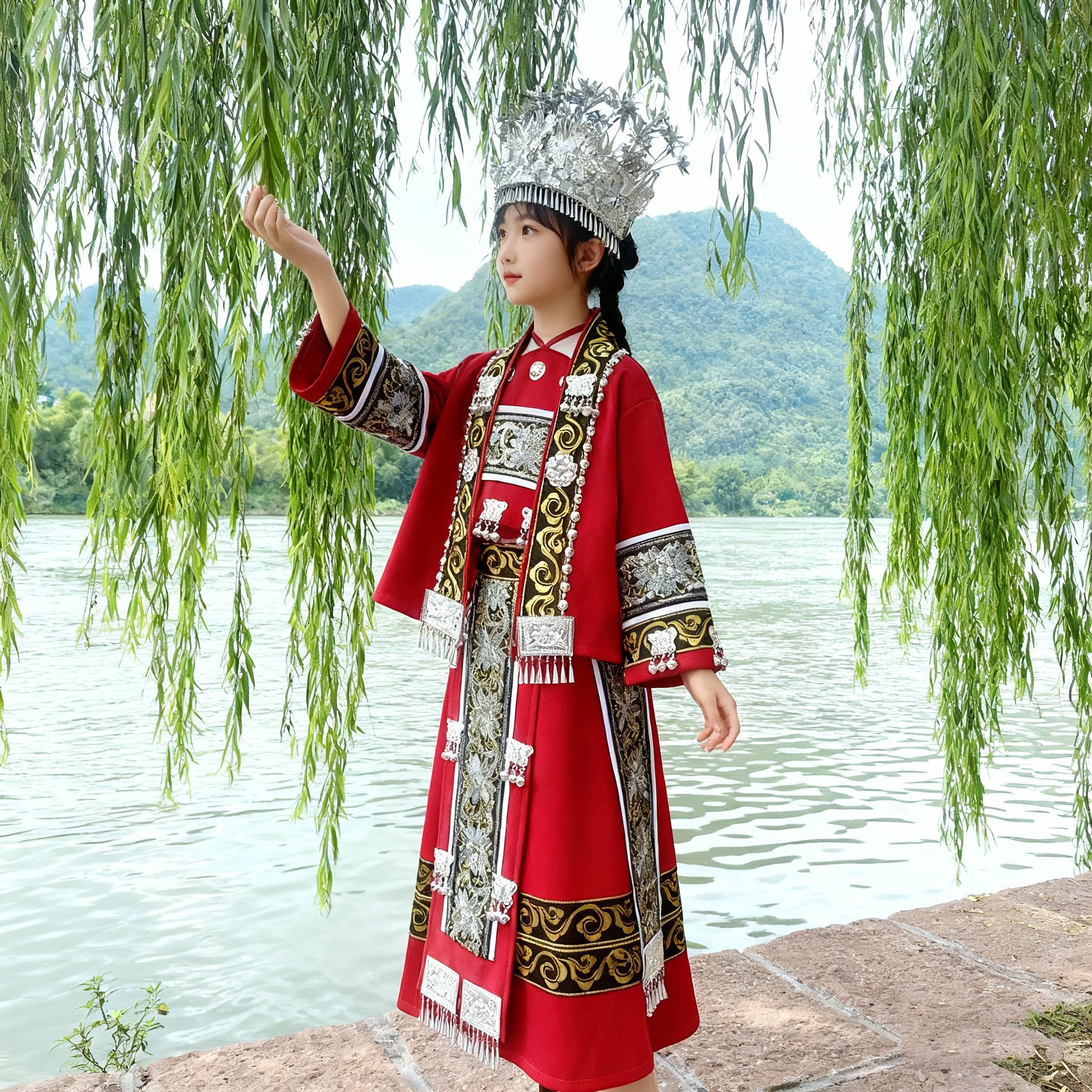 儿童新款苗族服装女套装少数民族风服饰摄影旅拍写真舞台演出服
