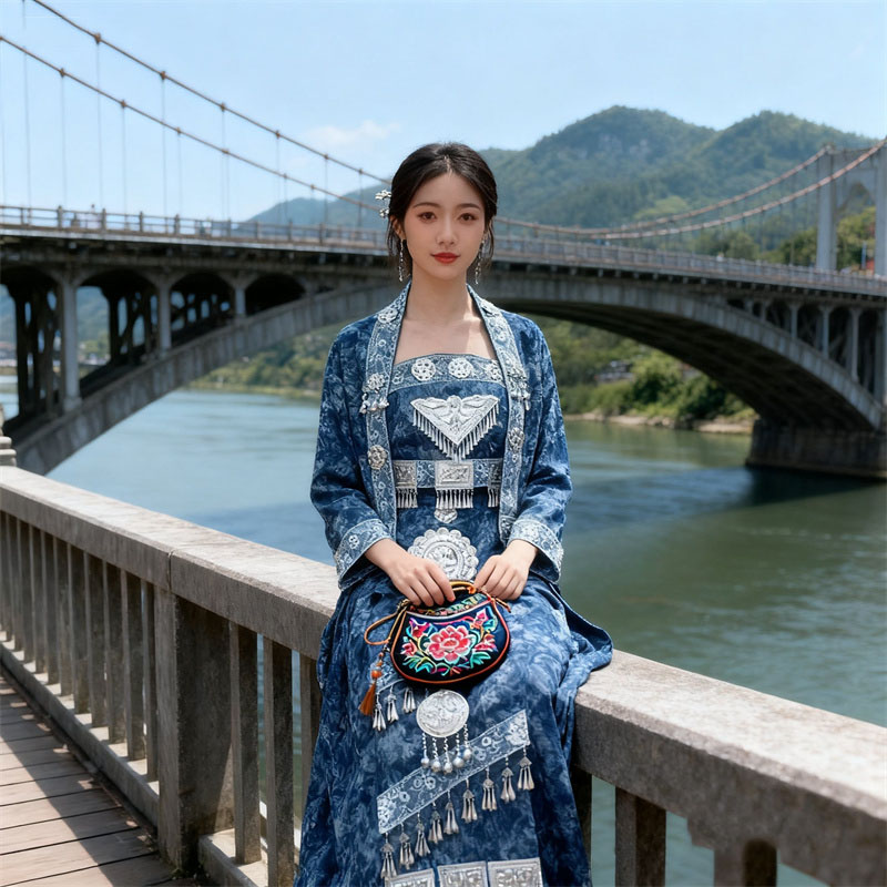 服装套装深蓝色新款写真蜡染旅拍图片