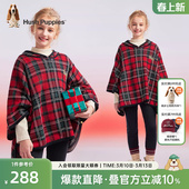 大童格子圣诞披风儿童连帽外套 新款 暇步士童装 女童红色斗篷春秋季