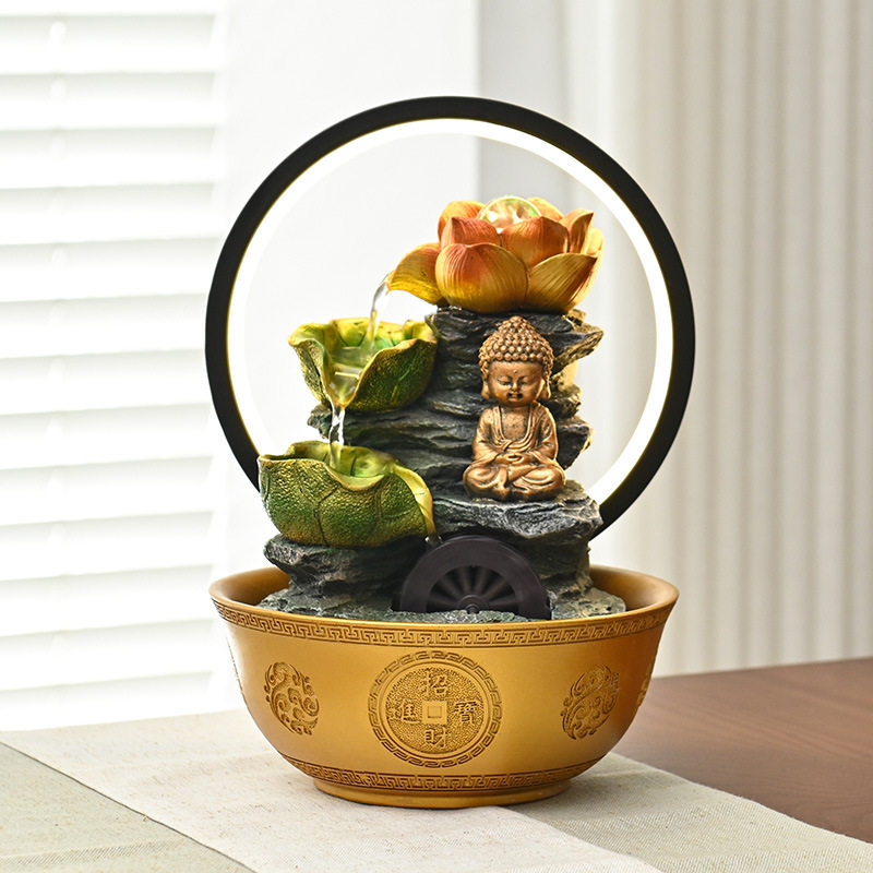 禅意景观佛像莲花流水小摆件客厅