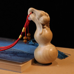 一叶葫芦桃木手把件木雕工艺品木制木雕挂件福禄双全好运气工艺品