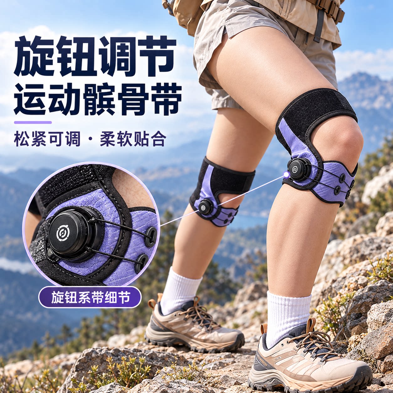 髌骨带旋钮调松紧硅胶垫柔软贴合