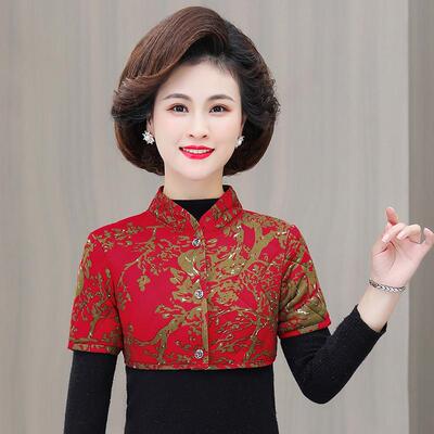 妈妈夹棉加厚护肩防寒驼绒棉中袖小背心睡觉中老年马甲护颈椎坎肩