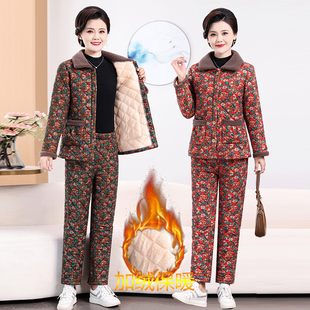 中老年人女碎花棉服两件套奶奶加绒加厚睡衣 套装 妈妈冬装 棉衣棉裤