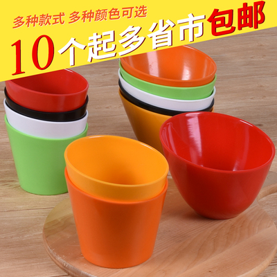 彩色斜口桶密胺餐具火锅调料碗仿瓷菜桶配料碗塑料金针菇桶黑色桶